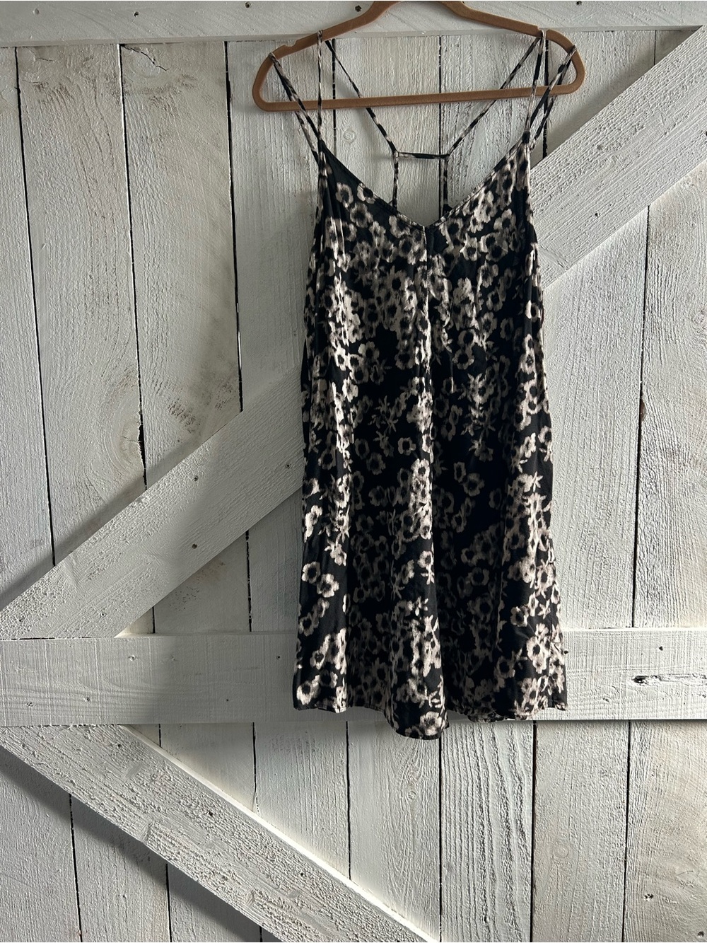 Black Floral Slip Dress in Ivory Print